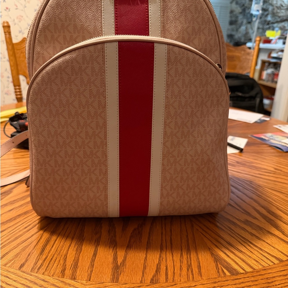 Michael Kors Pink and Red Stripe Signature Backpack